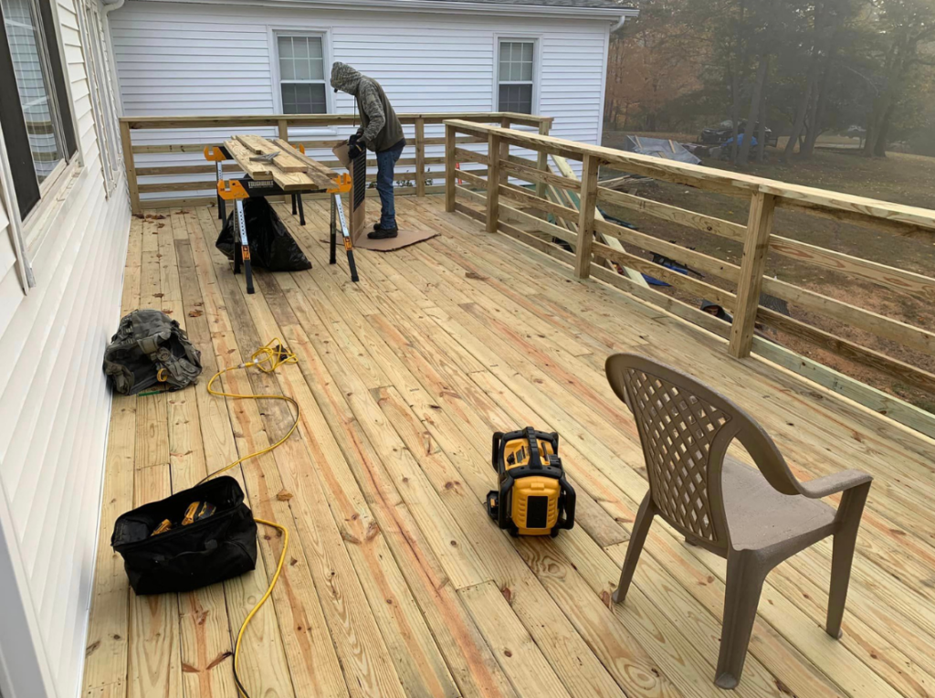 Wooden deck with banister